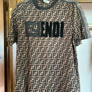 Women's FENDI Classic F Printing Short Sleeve T- Brown